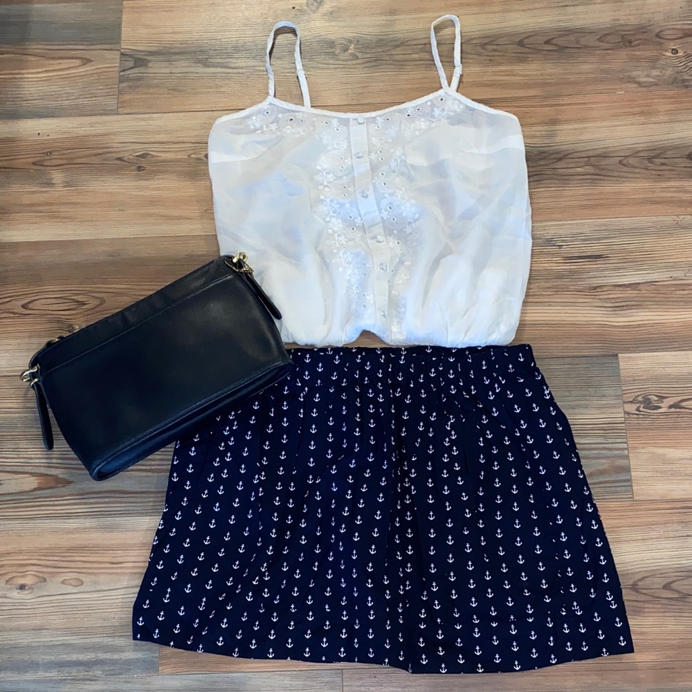 J.Crew Nautical Cotton Navy Skirt with Anchors Size Large